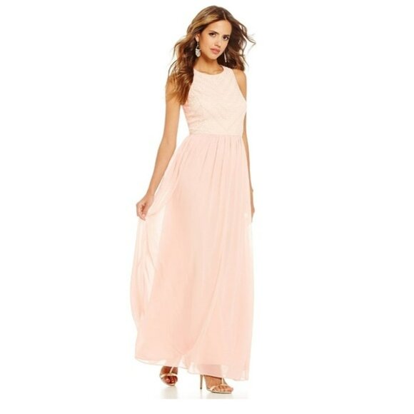Gianni Bini Dresses & Skirts - GIANNI BINI Lorena Lace Embroidered Sleeveless Chiffon Dress Gown in Petal Pink